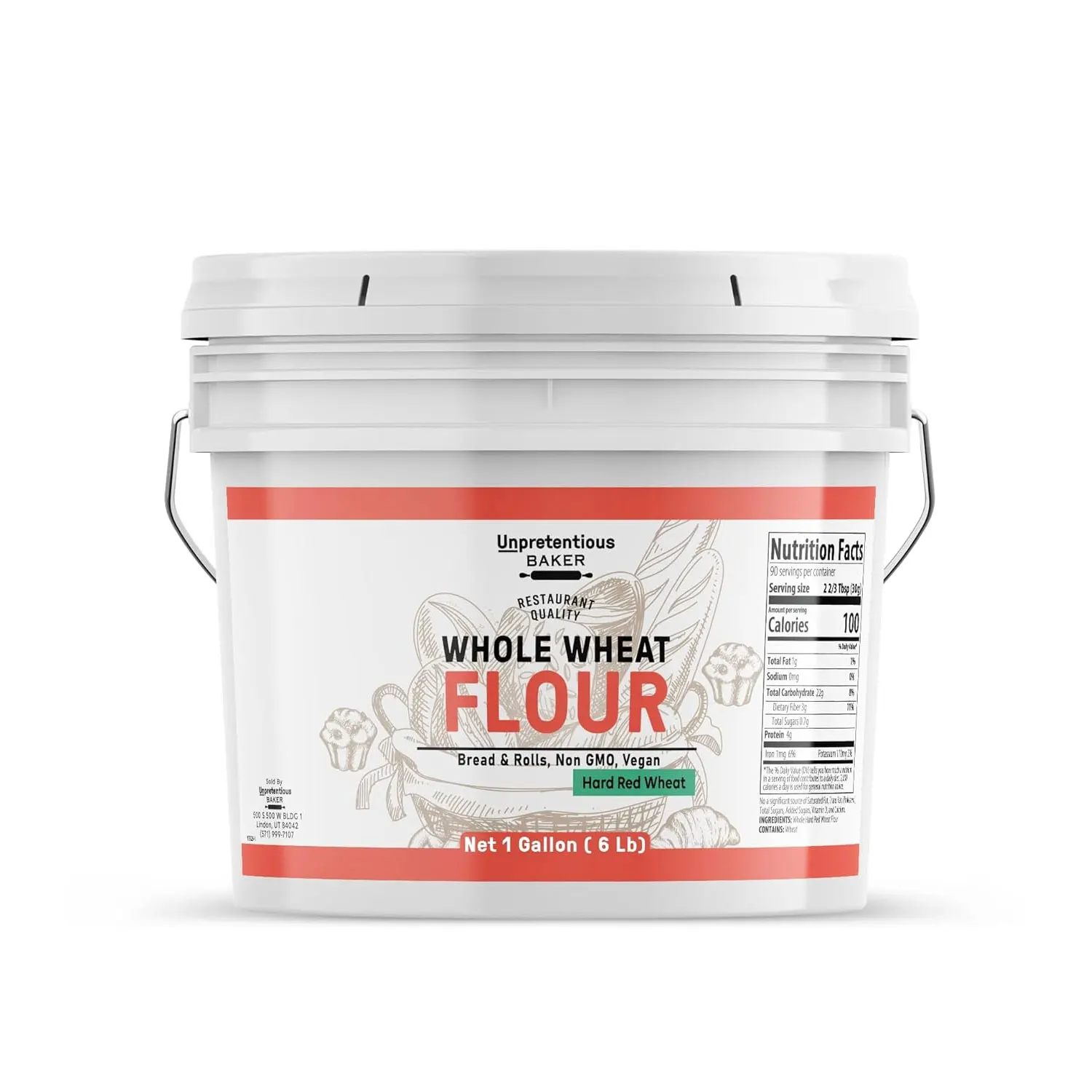 Premium Whole Wheat Flour - 1 Gallon Bulk Pack, Hard Red Wheat, Ideal for Baking Cookies, Breads, and More