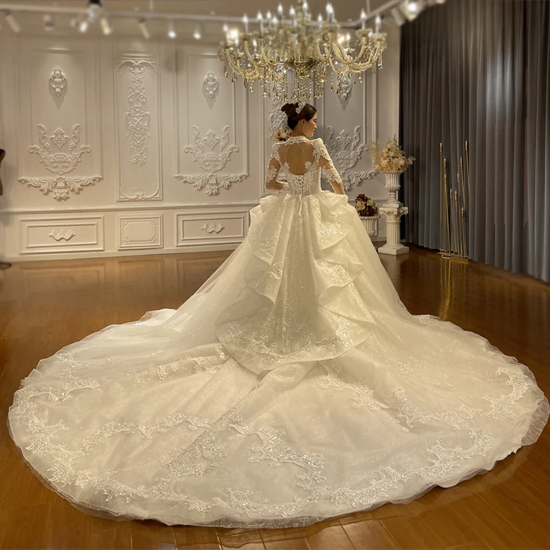 Jancember NS4587 Illusion Party Dresses Women Long Ball Gown High Neck Beautiful Wedding Gowns