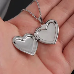 Dina Fashion Gloss Heart Locket Necklace 18K Gold Plated Stainless Steel Women Floating Locket Openable Photo Frame Necklace