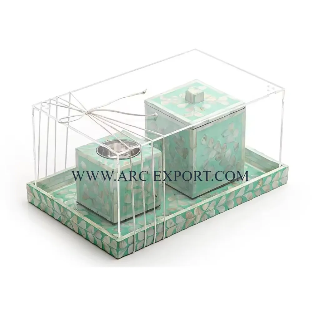 Made Of Mother Of Pearl and Wood Green Color Indoor Incense Burner With Tray and Sweet Box Acrylic Lid Highest Quality Incense