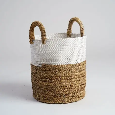 Handmade Rustic Water Hyacinth Basket for Bathroom and Home Organizing