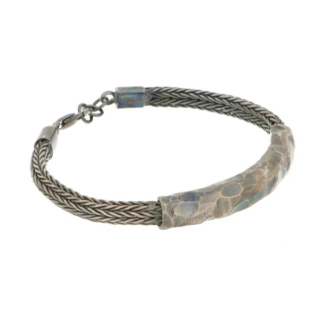 Luxury Made in Italy Man Sterling Silver Bracelet Italian Jewelry Stone Bracelet Hammered Design Customization available