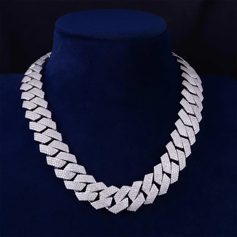 925 Sterling Silver Chain 20mm Cuban Link Chain Custom Clasp With Moissonite GRA Certified Pass On The Diamond Tester