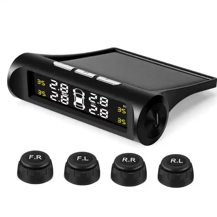 Wireless HD Digital LCD Display Car TPMS Tire Pressure Monitoring System with Solar Charging Auto Alarms External Sensors