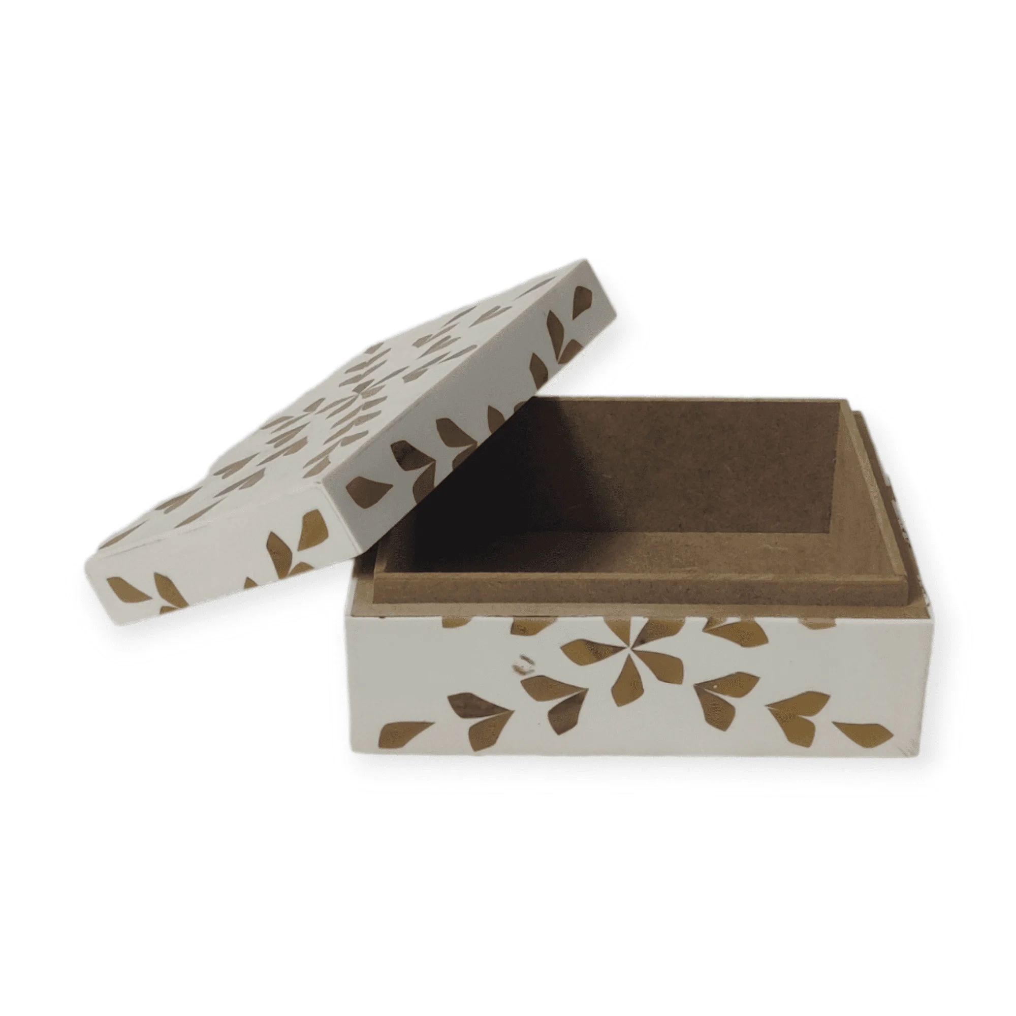 Custom Square storage box with Lid at Factory Price White & Brown Inlay Resin and MDF for Home Decoration & Holiday Gift India