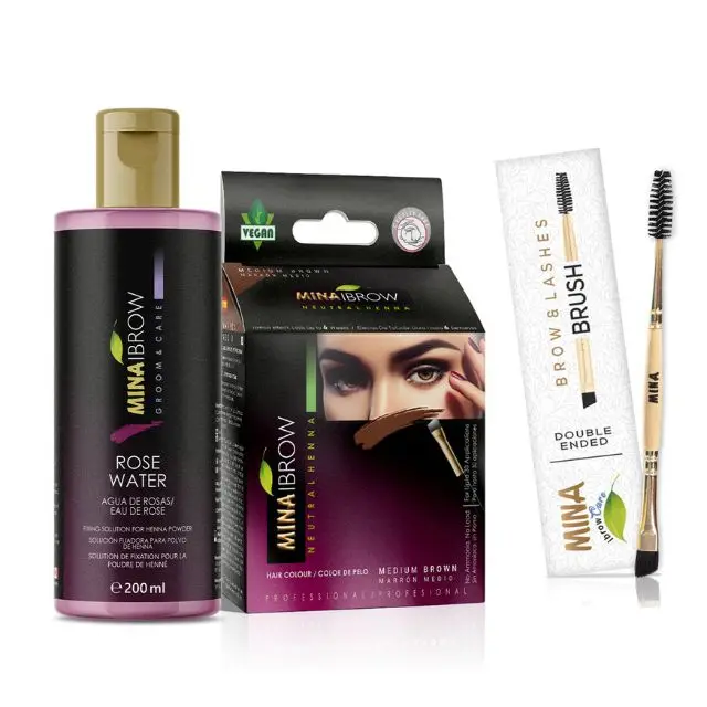 Mina ibrow Hair Color Dark Brown | Natural Spot coloring and Hair Tinting Powder with Rose water and Duo Angled Brush, Water