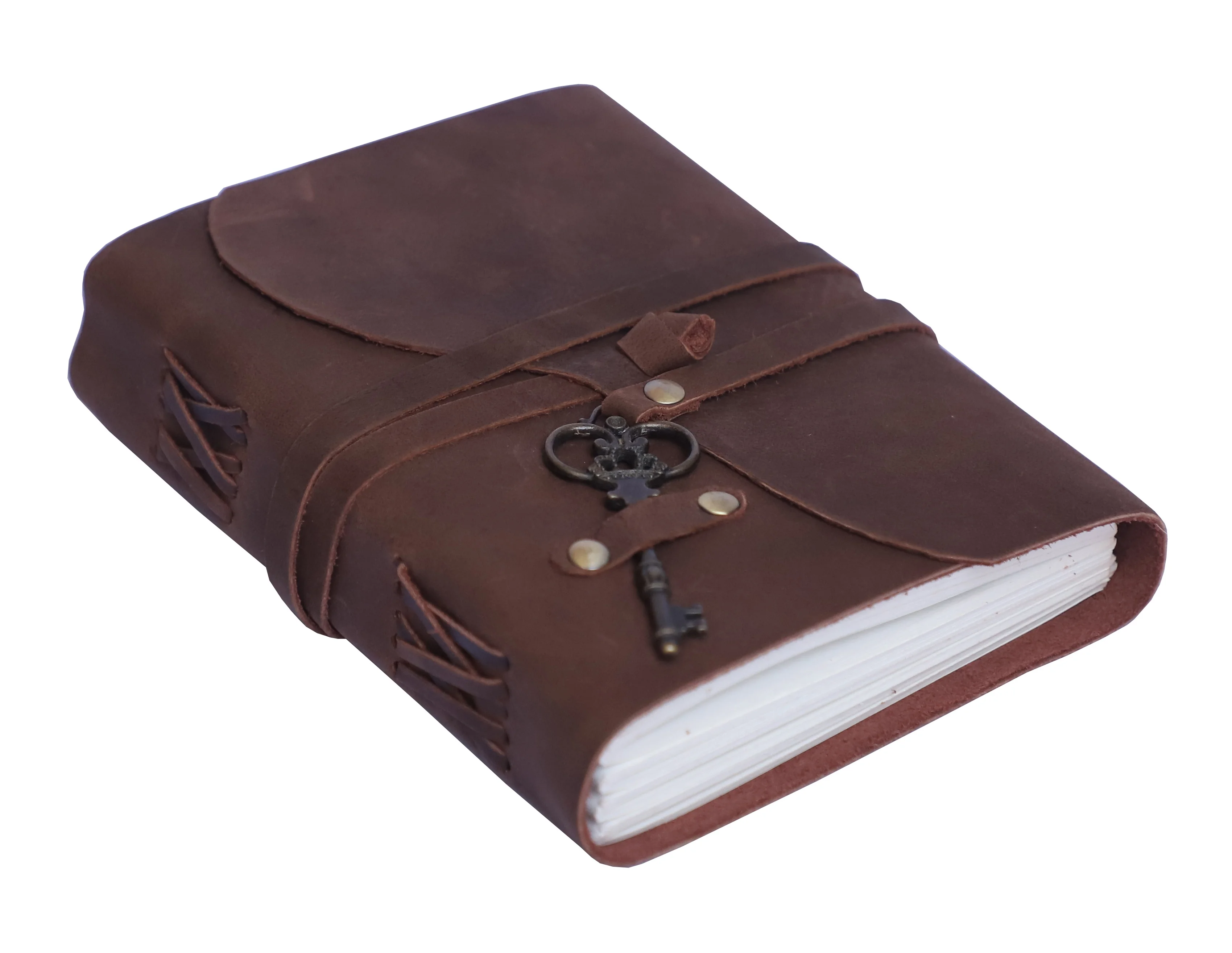 Handmade Soft Key Leather Journal Bound Strap Writing Diary Handmade Recycled Cotton 120 Blank Pages travel planner