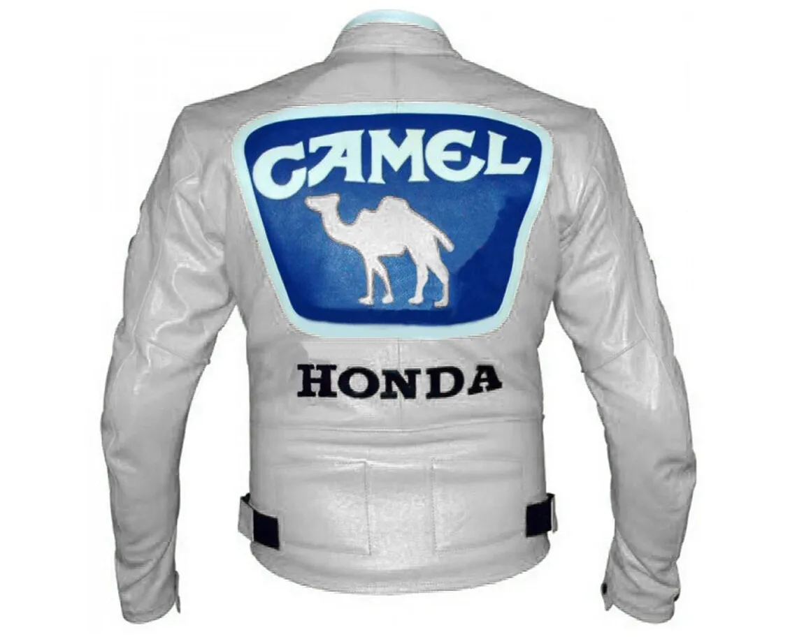 Men White Hondaa Blue Racing Motorcycle Biker Genuine Leather Jacket Custom, Cowhide Leather Moto Racing Biker Riding Sport