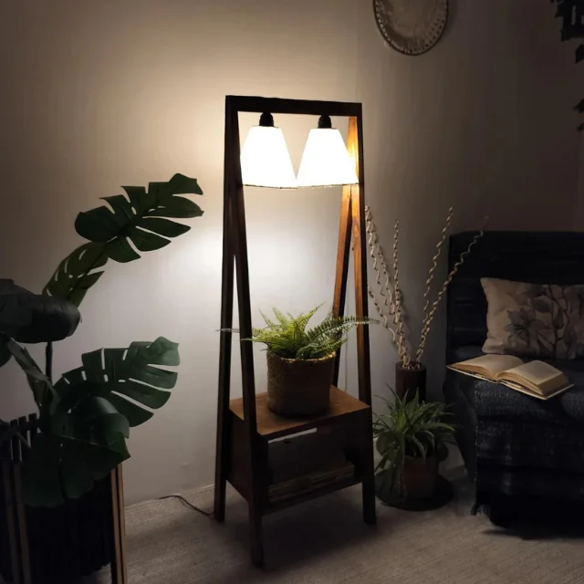 Francis Wooden Floor Lamp with Brown Base and Jute Fabric