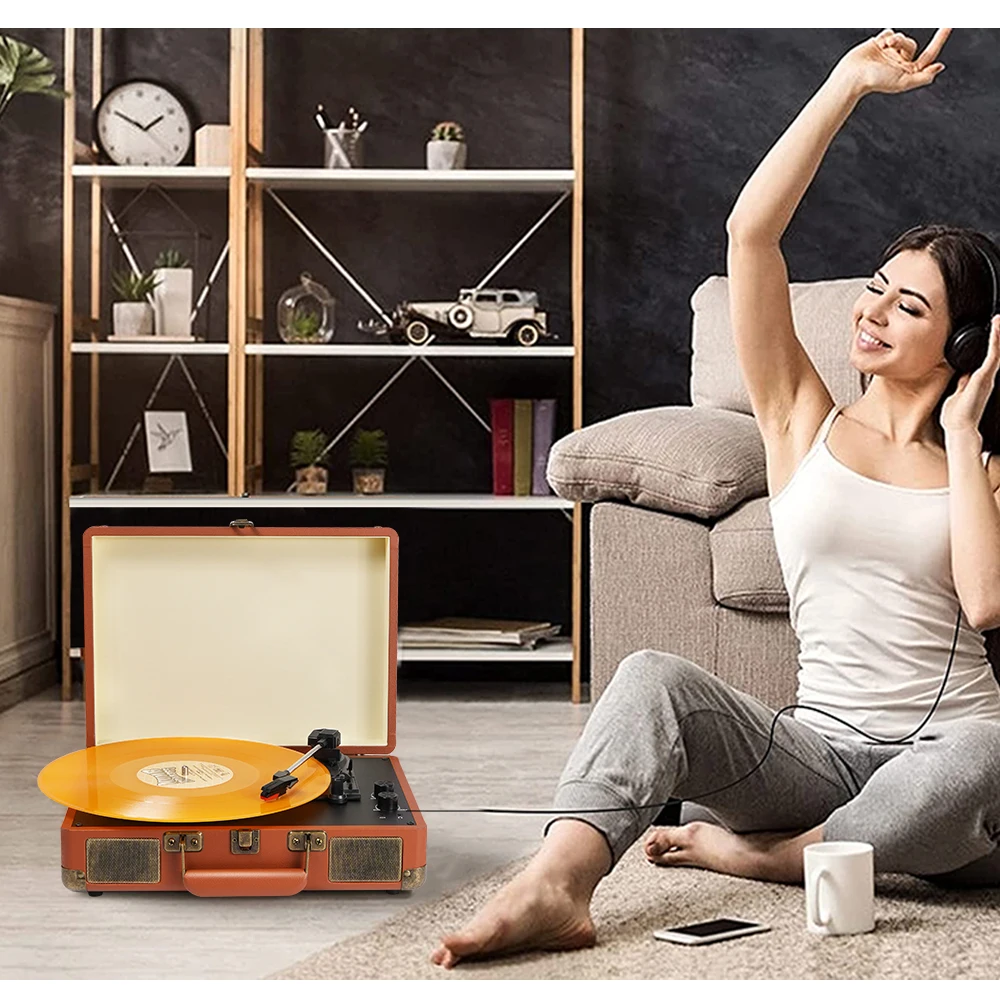 AUDMIC Hot Selling Bluetooth Input and Input Turntable Player Transmitter Retro Wooden Turntable Player