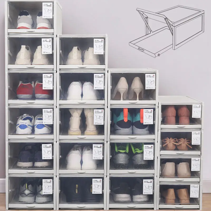 Высококачественная Черная стойка для шкафа, стойка, прозрачная пластиковая коробка, шкаф, органайзер для обуви, Штабелируемый