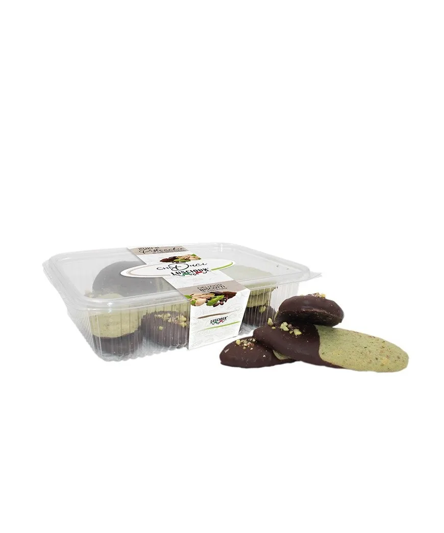 Made in Italy Traditional Extra Dark Chocolate dipped Sicilian Pistachio Cookies - Fine Biscuits for breakfast or snack