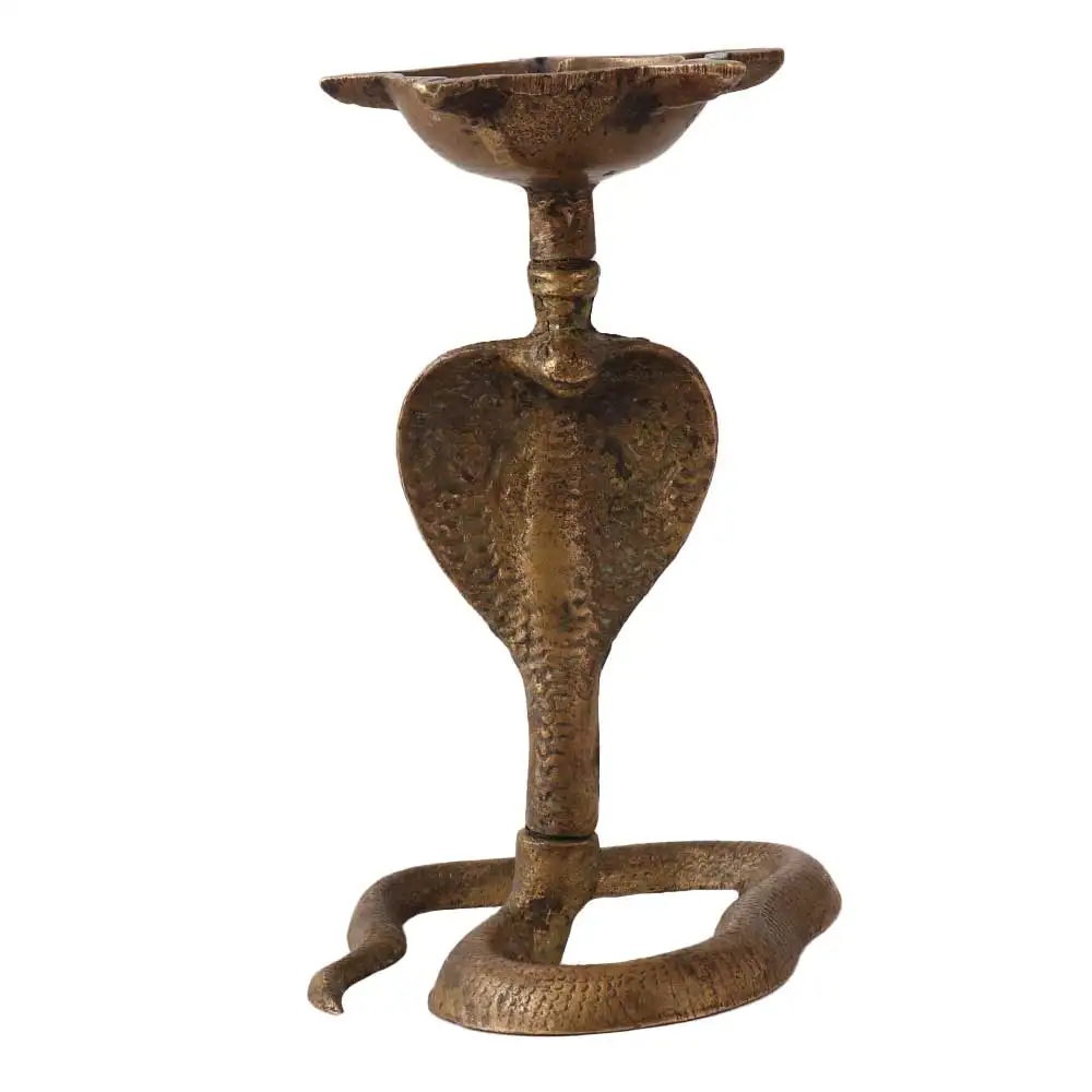 Traditional Antique Vintage Brass Cobra Diya Deepak Oil Lamp Diwali Puja Article Home Temple Decoration Ornaments SNE-382