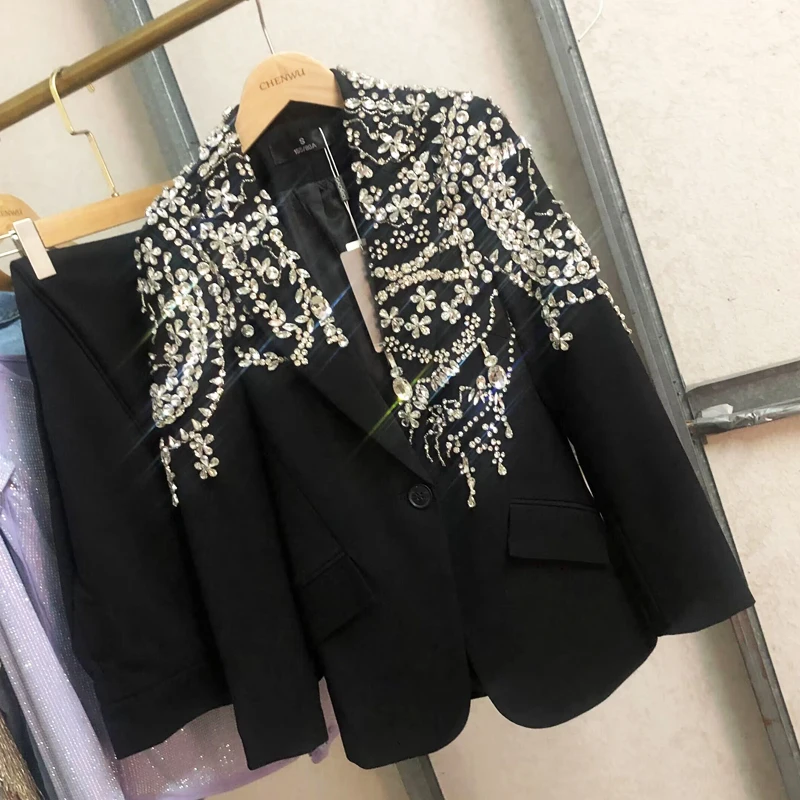 Customized  handmade  beaded diamond blazers ladies coats  retro vintage fashion women formal ladies blazers
