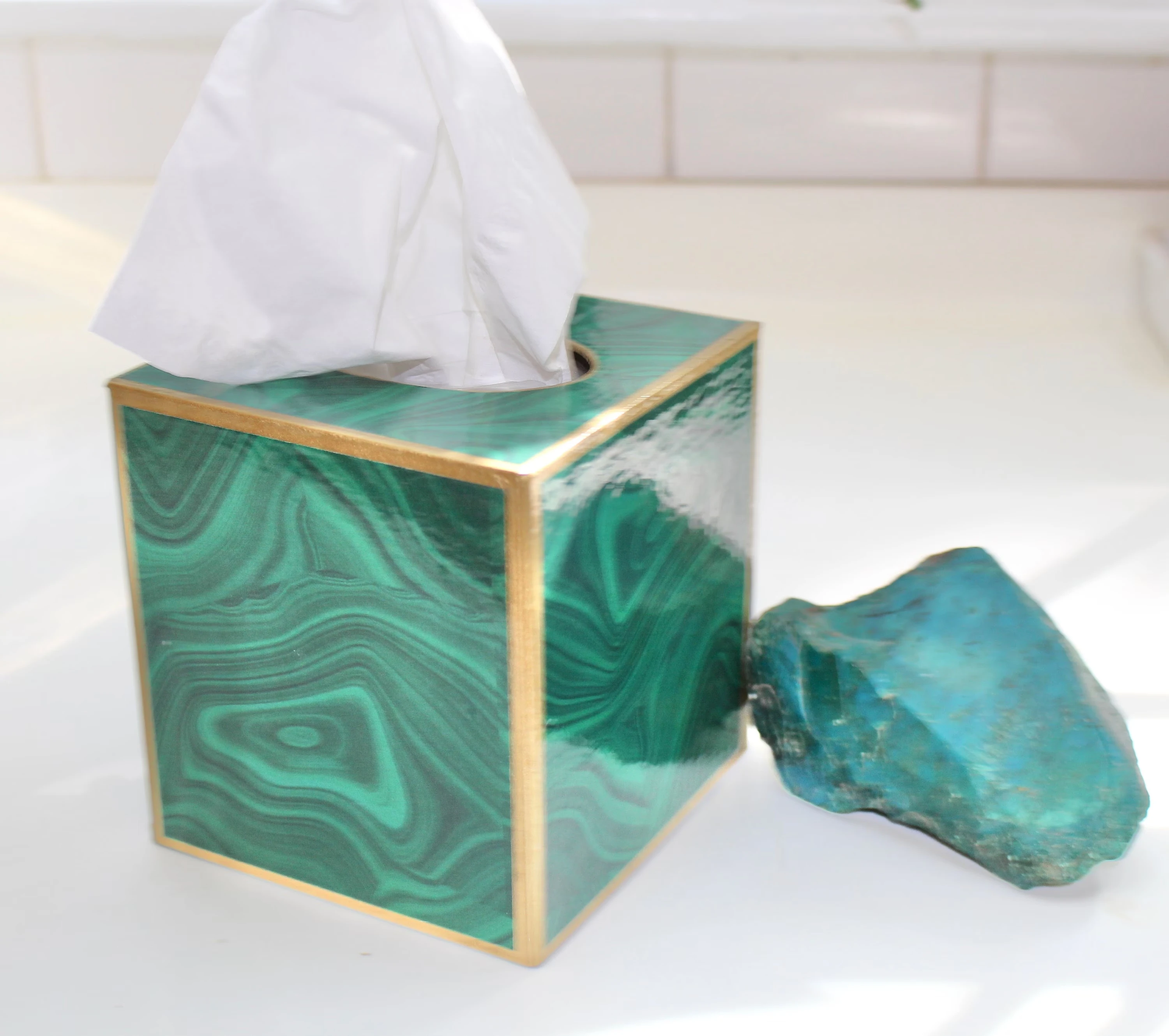 Tissue Box Cover in Light Green Marble Italian Paper Kitchen and Tabletop Table Decoration and Accessories at Best Price