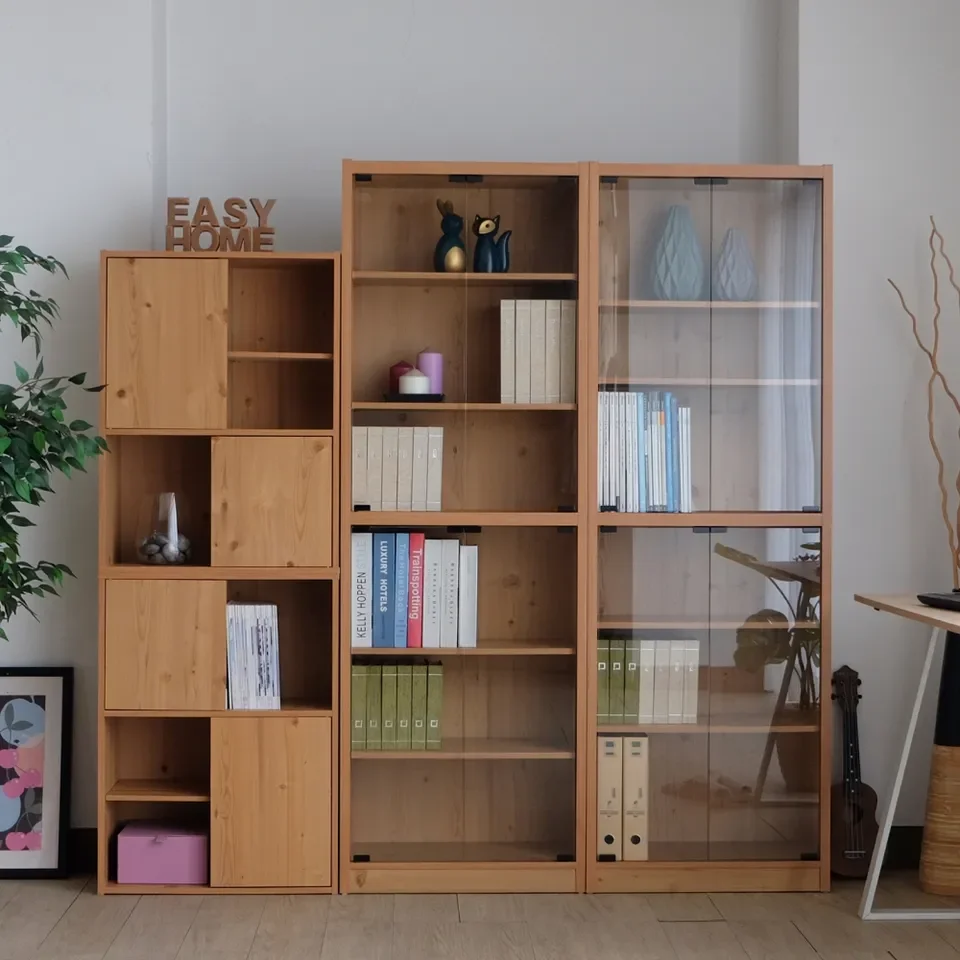 Easy Assembly Multipurpose 6-Tier Free Standing Bookcase Showcase with Glass Doors