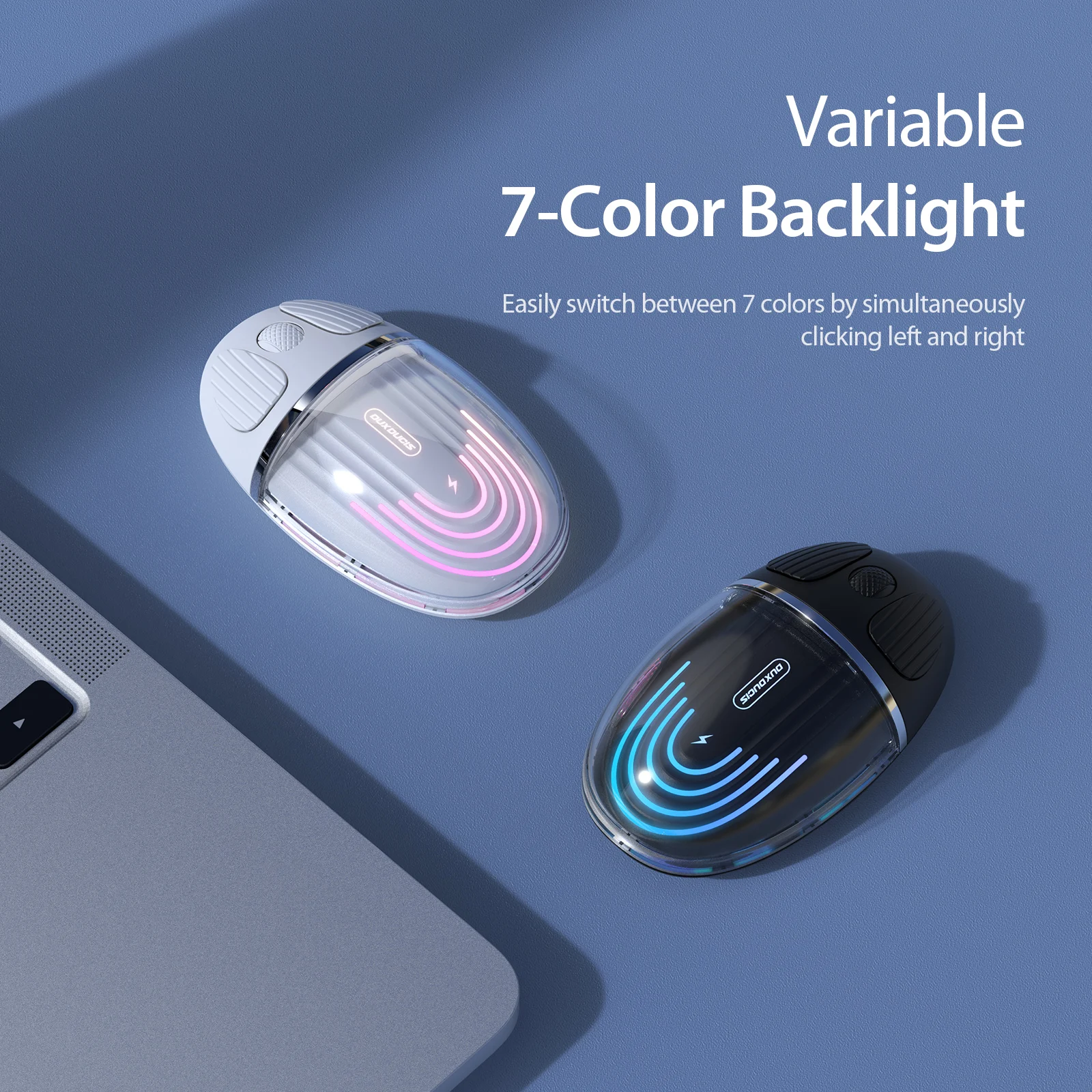 Bluetooth 2.4GHz Wireless Transparent Mouse with Colorful Backlight Silent Clicks Ergonomic Design Compact Palm Grip Mouse