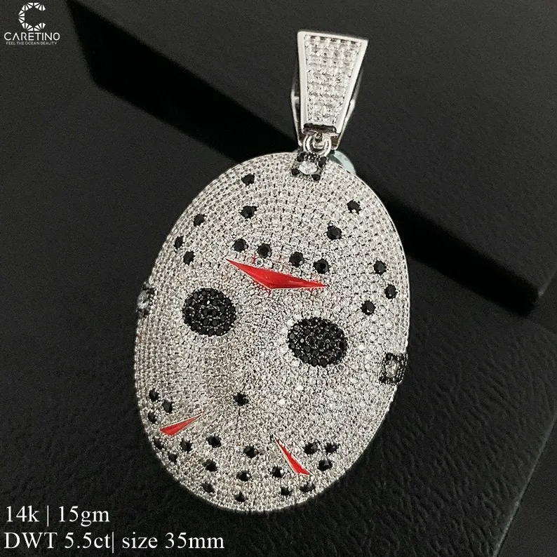 Fashion Jewelry Hip Hop Style Saw Mask Pendant  Silver Jewelry Bling Cubic Zirconia Enamel Charms Brass Necklace for Men