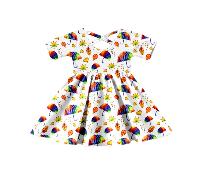 Customization wholesale children clothing boutique milk silk New colorful small umbrella love cute girl lace suit