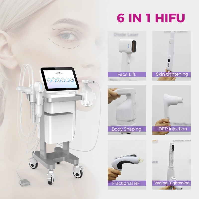 Newangie 6 in 1 7d hifu frctional rf microneedle facial and body ultrasound hifu vaginal tightening anti wrinkles machine