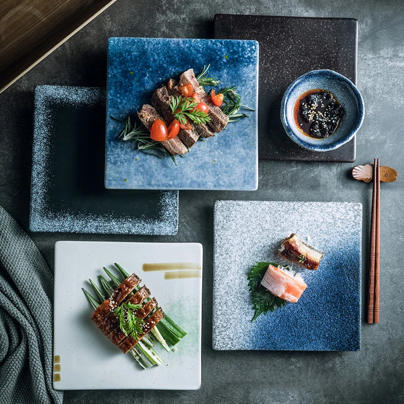 Full ceramic tableware  porcelain sushi plate square shaped plate for restaurant