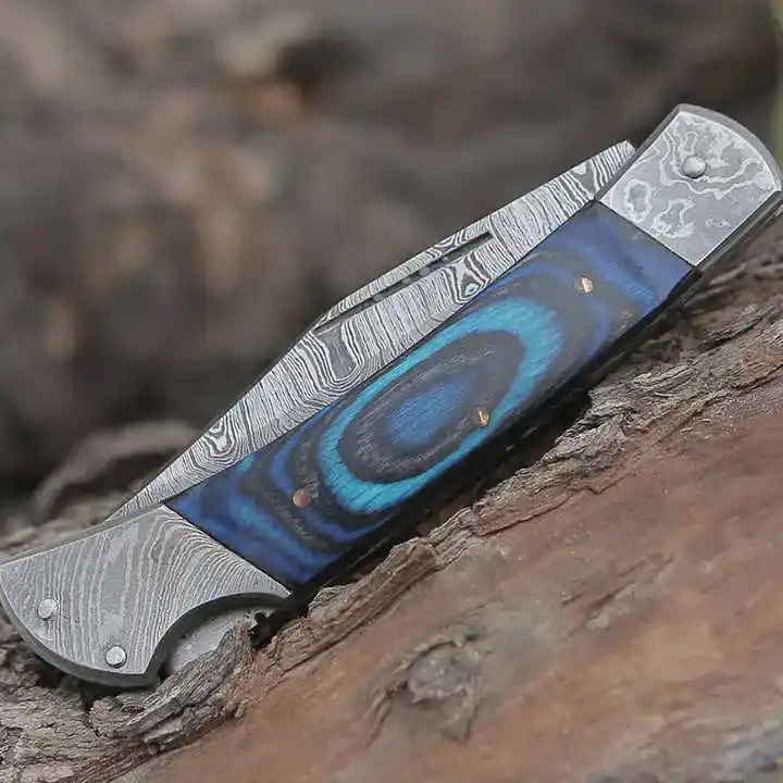 2024 Professional Wood Handle Folding Knife with Leather Sheath Pocket Camping Tools for Gardening