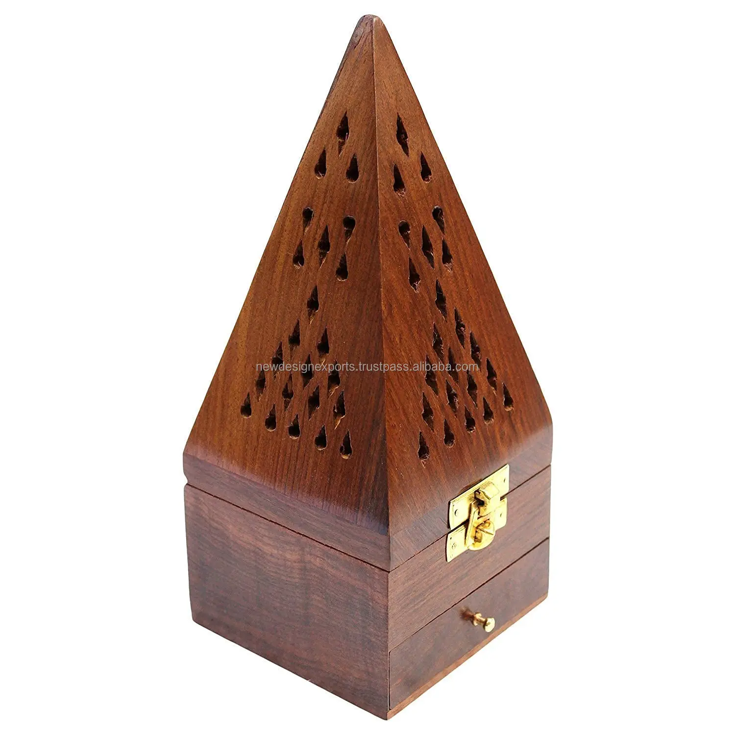 The Vintage Art Wooden Pyramid Incense Box Fragrance Stand Holder Agarbati Dhoop for Pooja