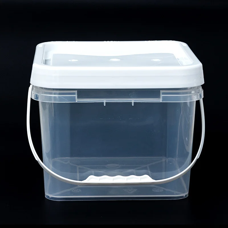 Custom 8L 10L Clear Square Transparent Packaging Food Grade PP Plastic Bucket With lids
