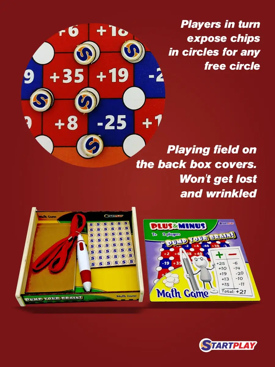 Math Board Game PLUS And MINUS / Wooden / Educational / For Children  2 Players / Convenient To Travel / STARTPLAY / 223349 /