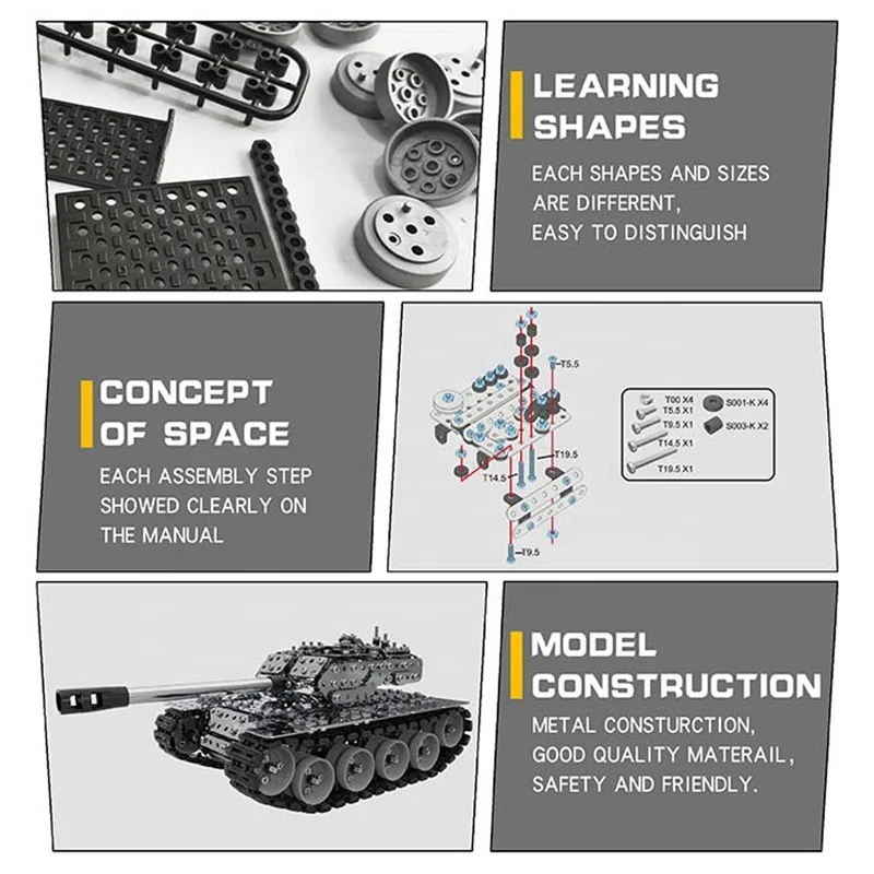 Hot Sale Classic Tank 3D Metal Building Block Set Kids Construction DIY Assembly Toys Educational Metal Puzzle Toys