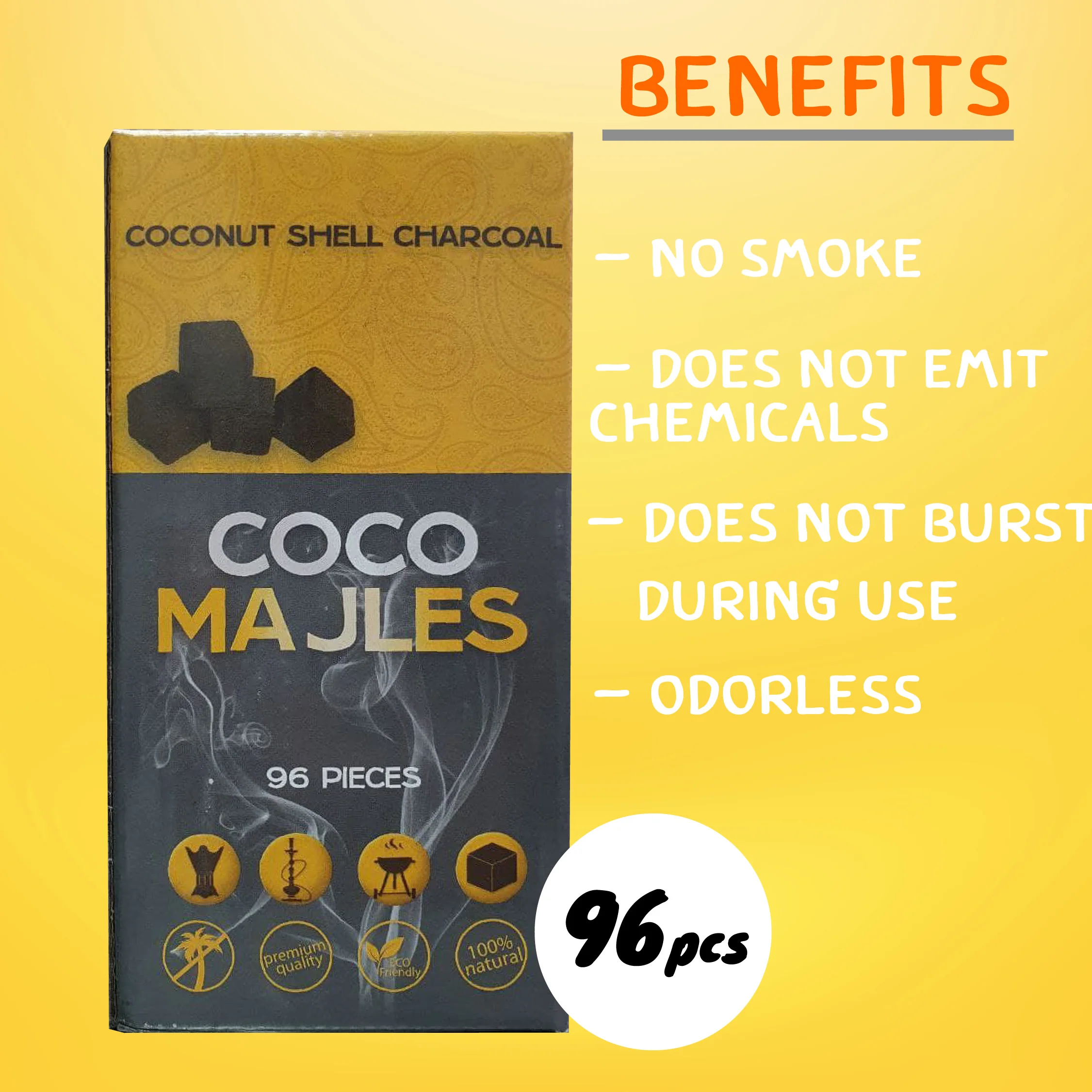 72 pieces Coco Majles Coconut Coal Shell Smokeless Friendly Shisha Coal Factory Price High Quality Natural from Thailand