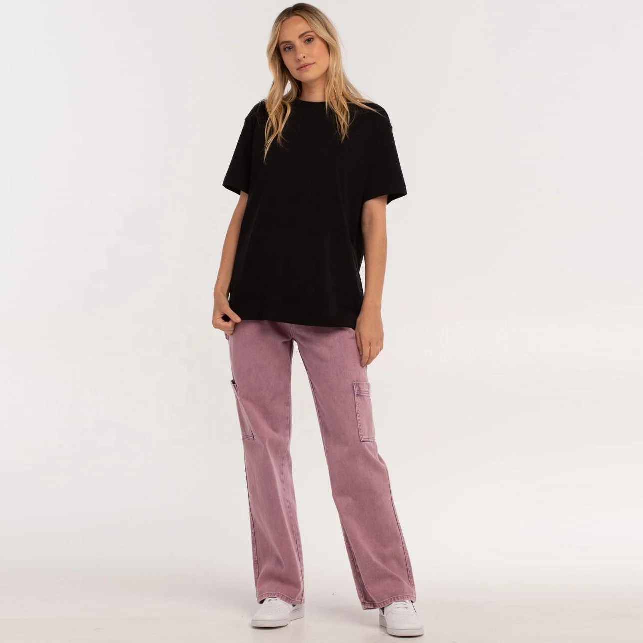 Women Black Oversized T-Shirt, Soft Cotton Shirt, Loose Casual Short Sleeve Tie Dye Tops Tees, Blank TeeShirts