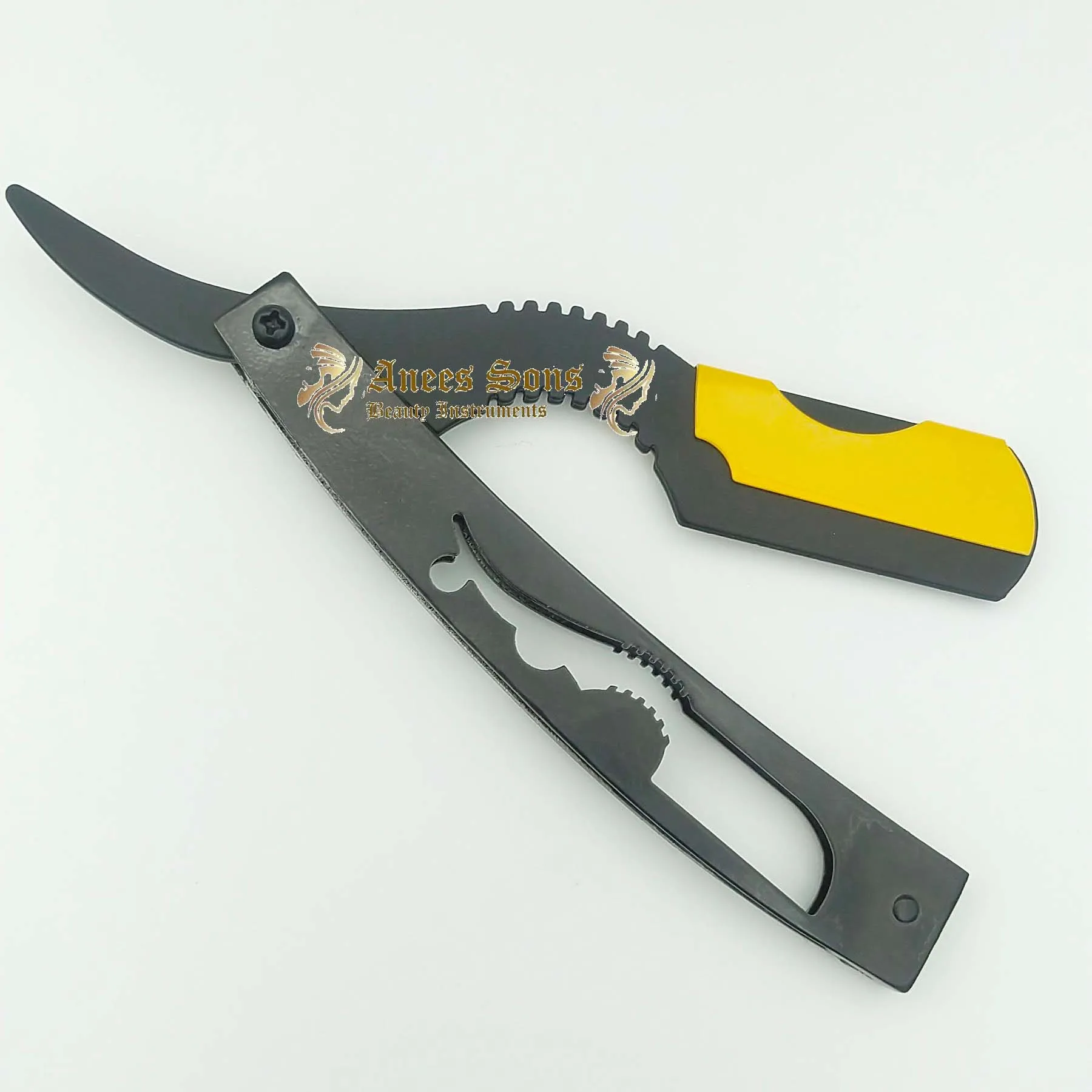 Yellow Swing Lock And Black Coated Stainless Steel Barber Straight Edge Razor For Wet Shaving