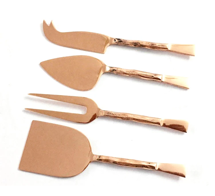 Rose Gold cheese knives Set Handmade Round Hammered Handle Silver Polished Cheese set Western Style Inexpensive Cheese Tool Set