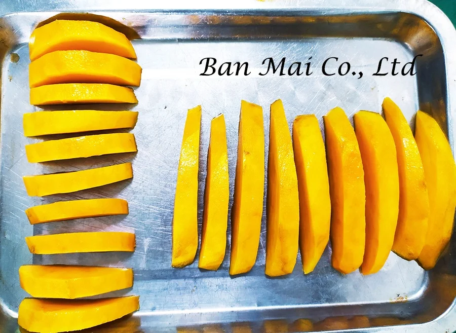 VIETNAM CANNED KAEW MANGO SLICES PULP IN LIGHT SYRUP A10 TINS, CHOICE QUALITY, YELLOW COLOR, OEM PACKING FROM OWN MANUFACTURER