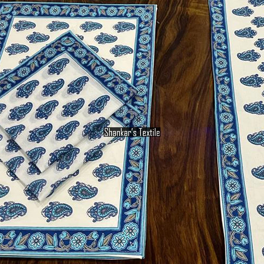 Handmade Cotton Unique Dining Table Place Mats Set Of 6 Canvas Tablemats & 6 Cotton Napkins And 1 Table Runner Home Decorative