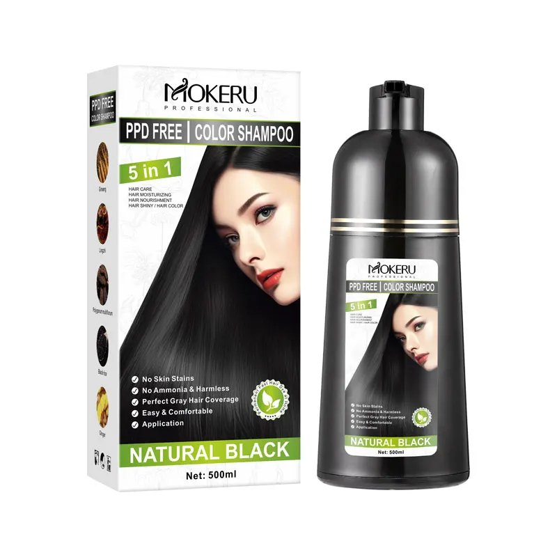 Wholesale 5 In 1 No Ppd Fast Color 500ml Natural Herbal Hair Color Shampoo 100% Coverage White Hair For Home Use