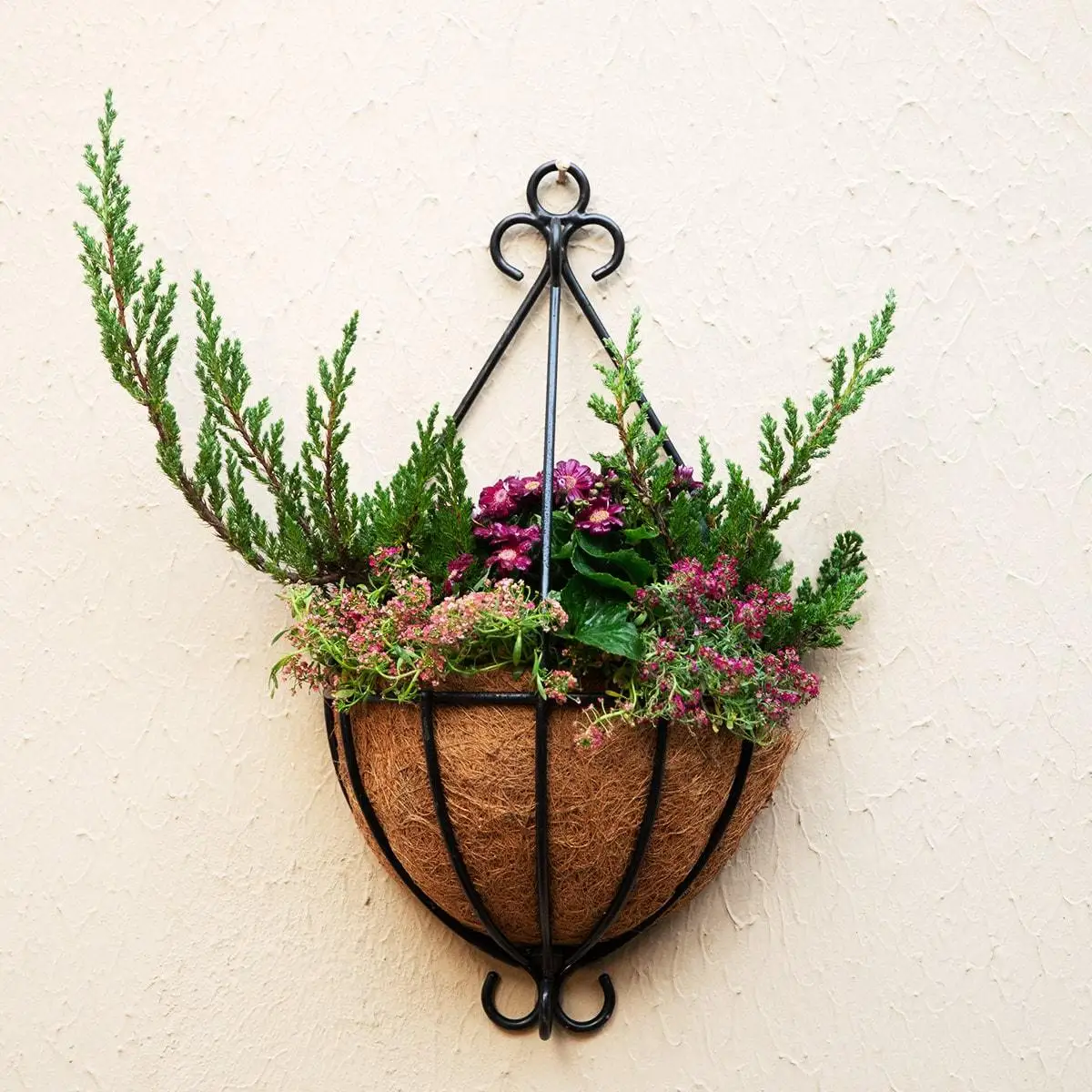 Hanging wire flower basket wrought iron modern design outdoor window decor plants flowers pot garden home yard made in India