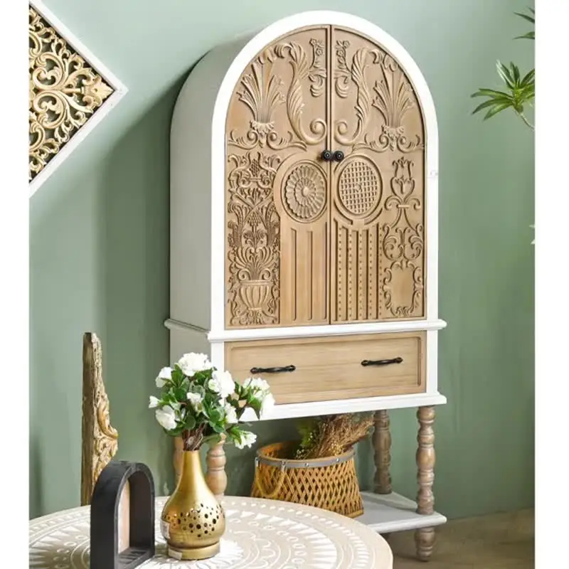 INNOVA HOME Solid Mahogany Wood Arched Design Buffet Cabinet Sideboard for Dining Room Kitchen Living Room Hotel Entry