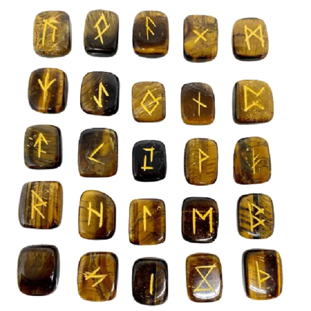 Оптовая продажа натуральный кристалл лидер продаж тигровый глаз Набор рун драгоценный камень агат рейки