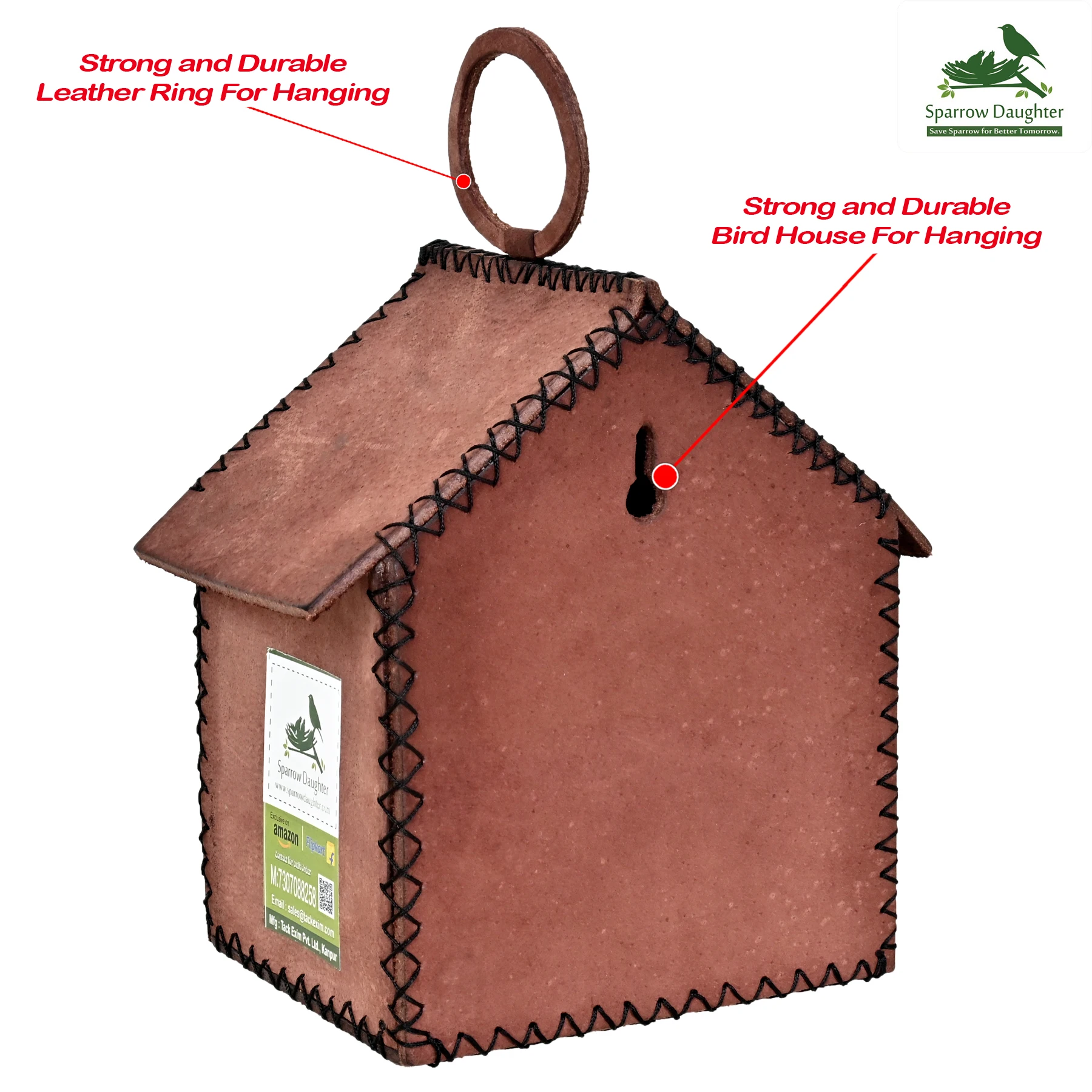 FULLY VENTILATED WEATHERPROOF LEATHER BIRD LIVING HOUSE BIRD NATURAL ACOMODATION SAFE HANGING HOUSE FOR BIRDS