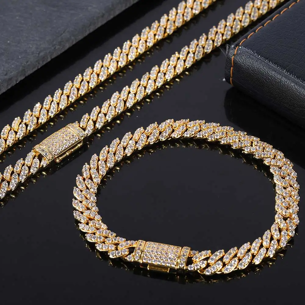 Bling Luxury Cubic Zircon Diamond Paved Lock Box Clasp 8mm Mens Hip Hop Jewelry Cuban Link Chain Necklace