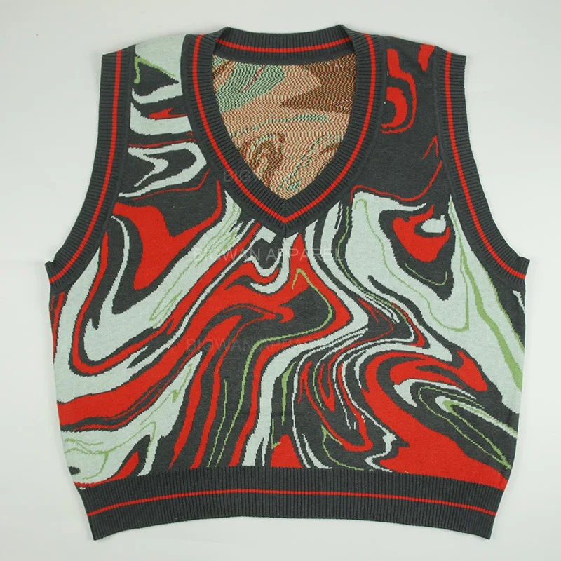 Custom Anime Mens Knitwear Oem Knit Jacquard Crew Neck Sweater Sleeveless Top Knitted Vest Sweater