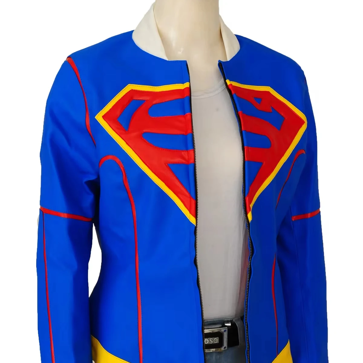 Superman Logo Real Leather Breathable Sheepskin Aniline Zipper Biker Jacket for Women Black Royal Blue Plus Size Waterproof