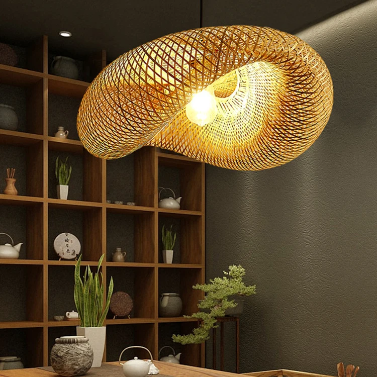 bamboo lighting straw rustic rattan pendant light fixture wicker lamp shade basket woven chandelier for dining room living room