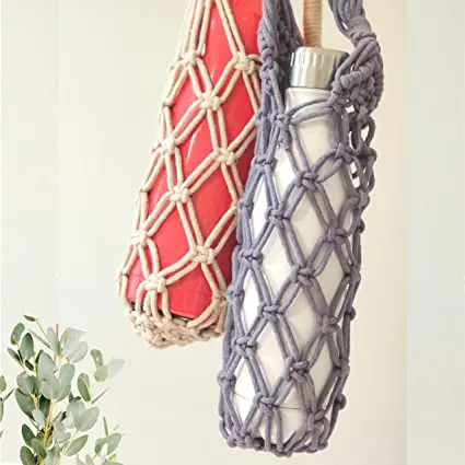 Yellow Color Hand Knotted Cotton Woven Macrame Bottle Holder Bag With Short Strap Buy At Lowest Price From India