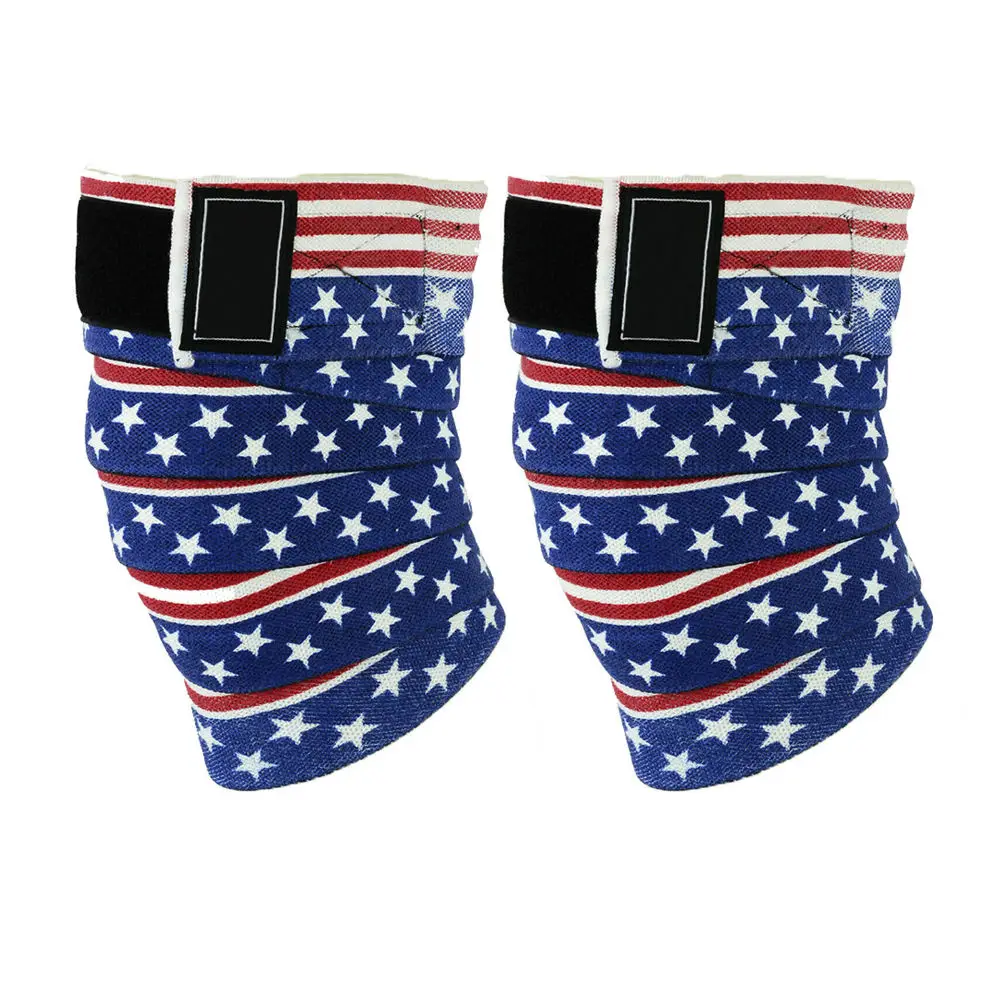 Wholesale Price Custom Print Heavy Duty Fitness Weight Lifting Elastic Material Knee Wraps For Gym Workout