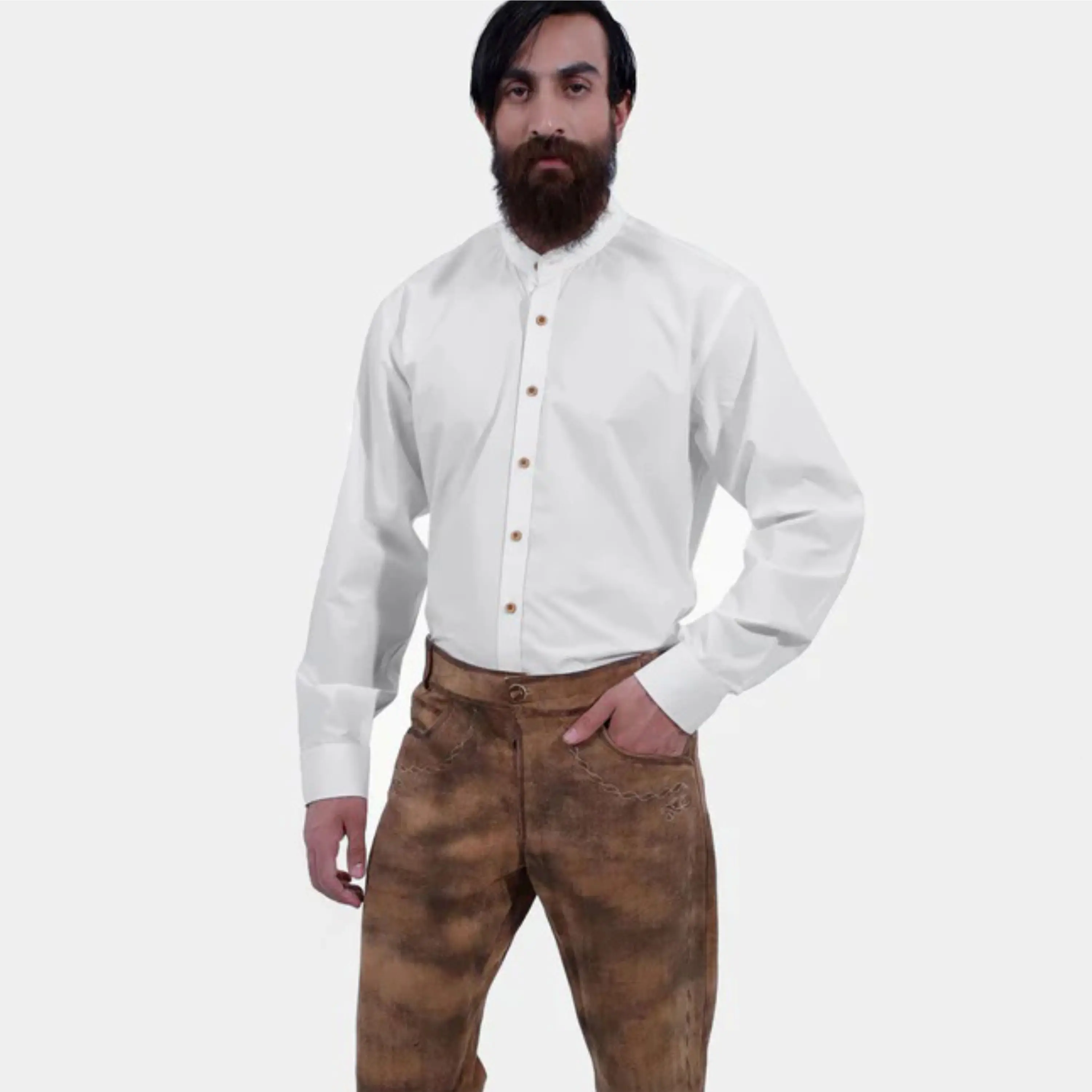 Traditional Bavarian Lederhosen with Suspenders | Handmade German Leather Trousers with Intricate Embroidery