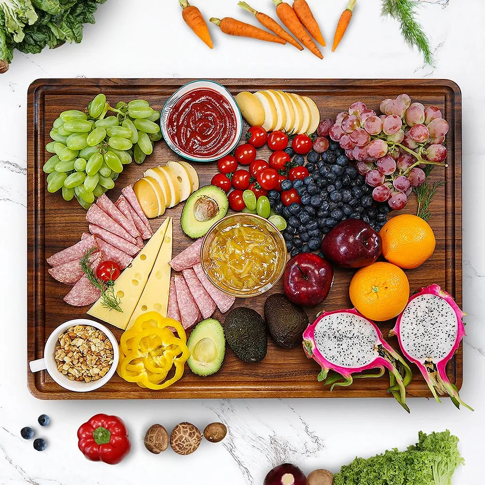 China Factory Wholesale Small Large Sizes Walnut Wooden Cutting Chopping Board Butcher Block Charcuterie Board with Juice Groove