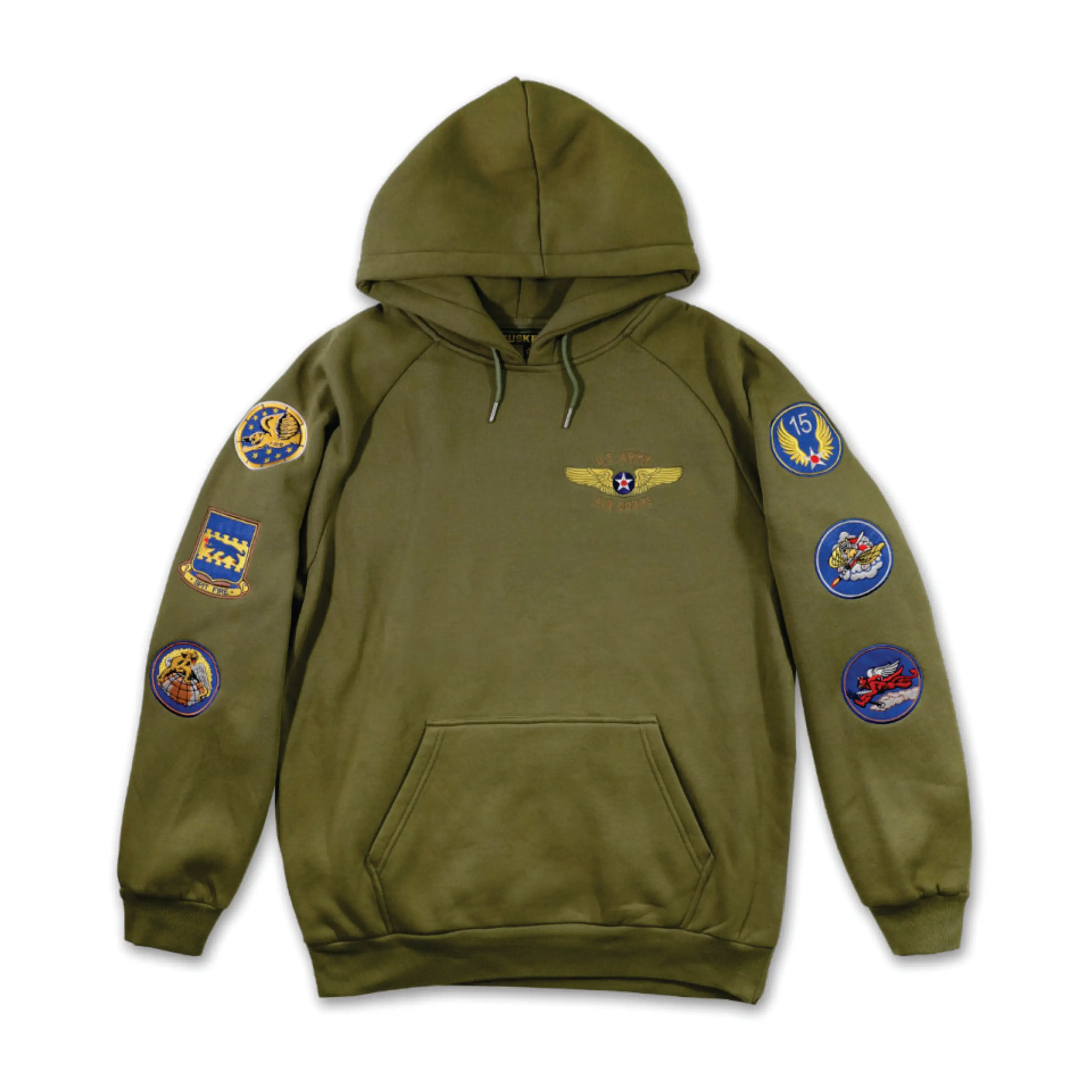 Custom Logo 60% Cotton 40% Polyester 350 gsm Fleece Chenille Embroidery Olive Green TA Pullover Hoodie